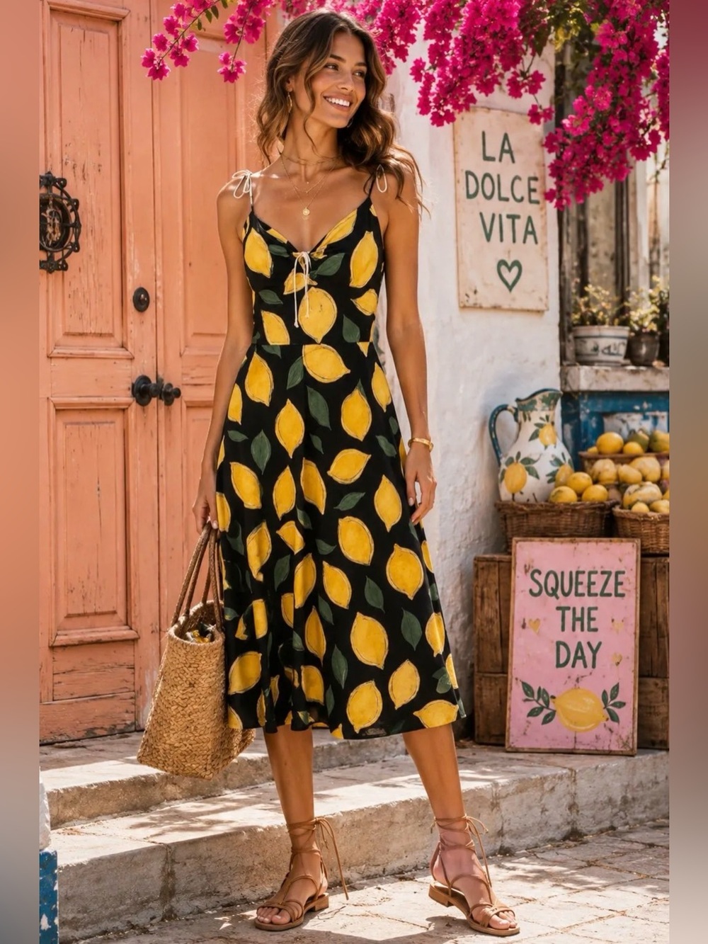NWT Moon River Lemon Print Tie-Front Midi Dress Sz XS 🍋$145